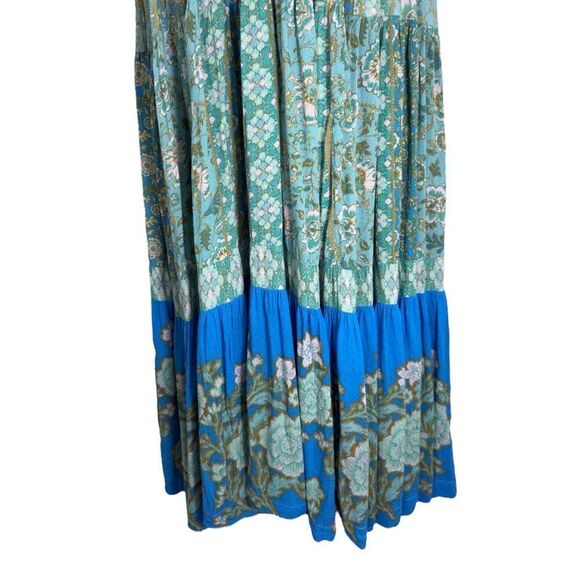 Free People Blue & Turquoise Hanalei Bay Boho Flowy Beach Maxi Dress - Picture 7 of 9